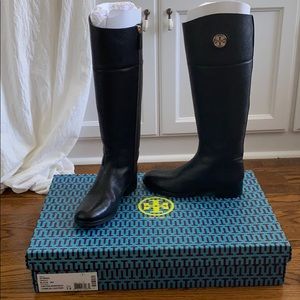 Tory Burch Black Leather Tall Riding Boots